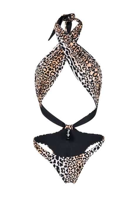 Bikini con scollo all'americana e stampa animalier in marrone - donna